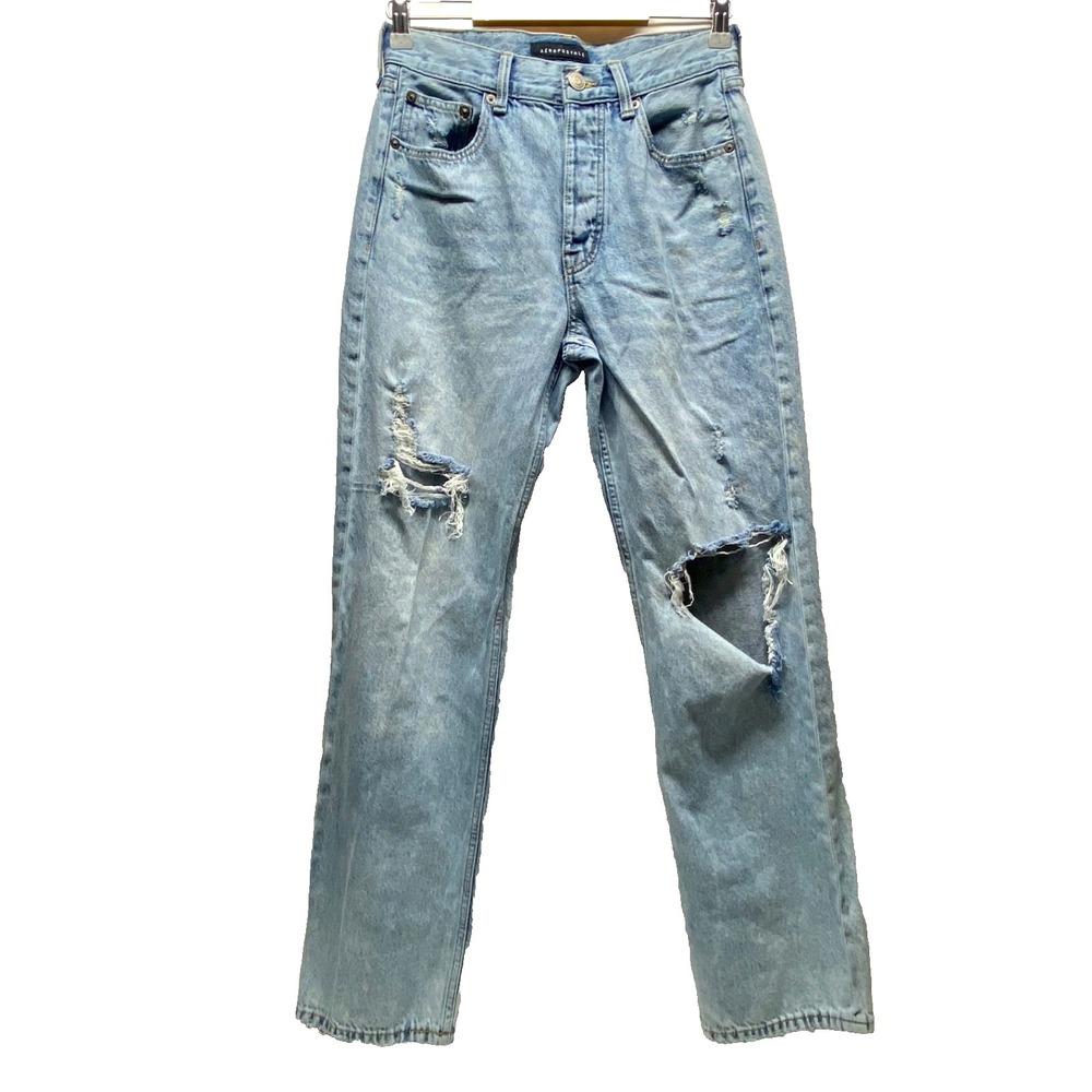 Aeropostale Jeans Women's 4 Light Blue 90's  Baggy Distress 5 Pocket Denim READ